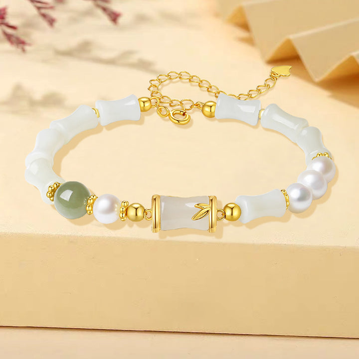 Bracciale Buddha Stones 925 Sterling Silver Hetian Naturale Giada Bianca Bambù Benedizione Fortuna Bracciale