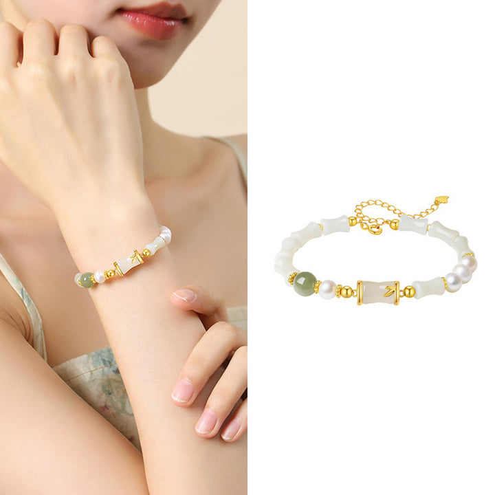 Bracciale Buddha Stones 925 Sterling Silver Hetian Naturale Giada Bianca Bambù Benedizione Fortuna Bracciale