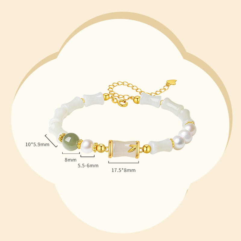 Bracciale Buddha Stones 925 Sterling Silver Hetian Naturale Giada Bianca Bambù Benedizione Fortuna Bracciale - image 11