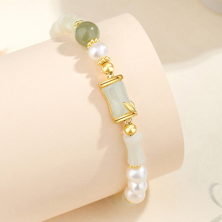 Bracciale Buddha Stones 925 Sterling Silver Hetian Naturale Giada Bianca Bambù Benedizione Fortuna Bracciale