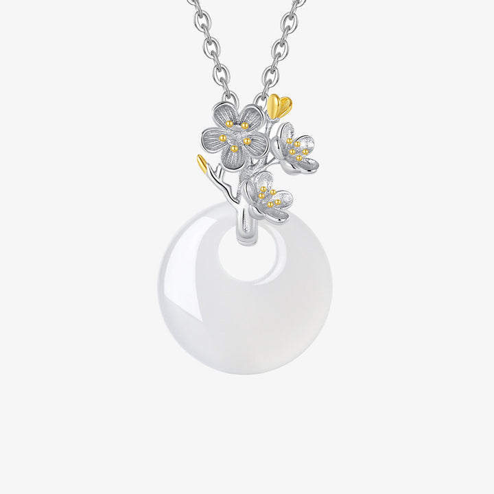Collana con Buddha Stones in argento sterling 925, ciondolo rotondo in calcedonio con fiori di dodici mesi, armonia