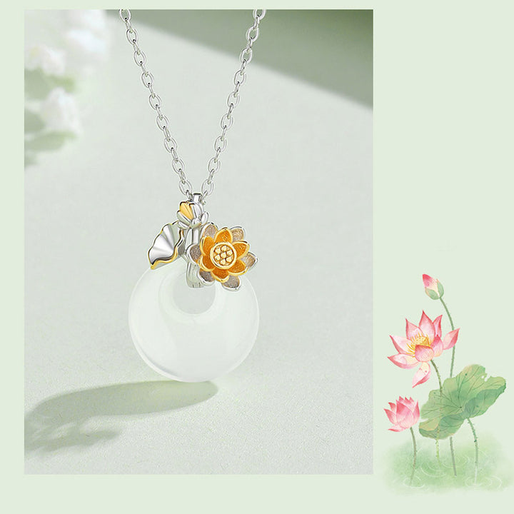 Collana con Buddha Stones in argento sterling 925, ciondolo rotondo in calcedonio con fiori di dodici mesi, armonia