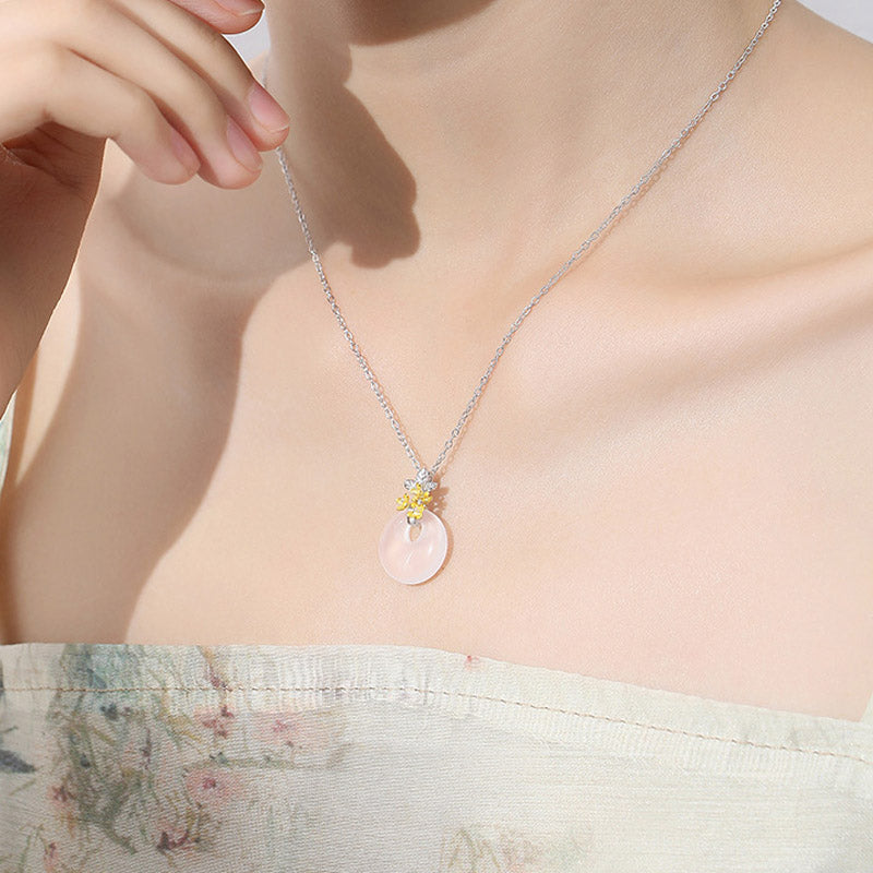 Collana con Buddha Stones in argento sterling 925, ciondolo rotondo in calcedonio con fiori di dodici mesi, armonia - image 20