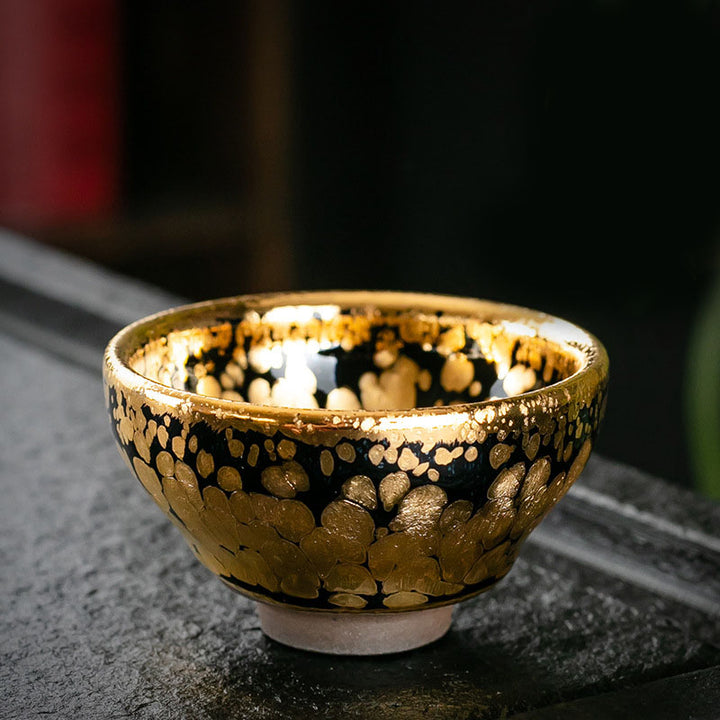 Buddha Stones 24K Gold Spot Pattern Tazza da tè cinese Jianzhan in ceramica Tazza da tè Kung Fu Ciotola con scatola regalo
