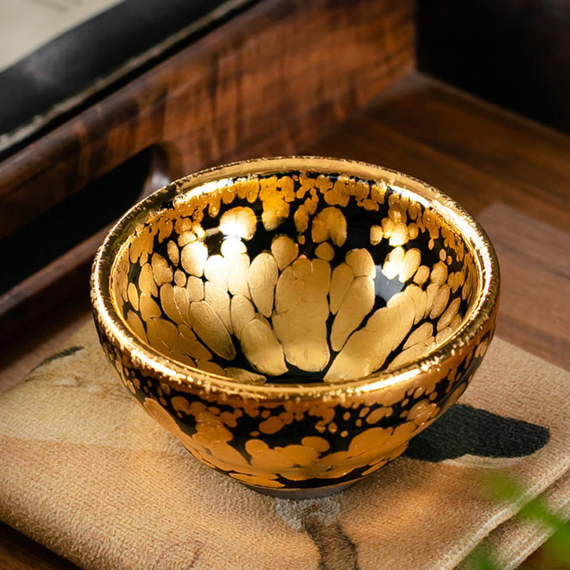 Buddha Stones 24K Gold Spot Pattern Tazza da tè cinese Jianzhan in ceramica Tazza da tè Kung Fu Ciotola con scatola regalo