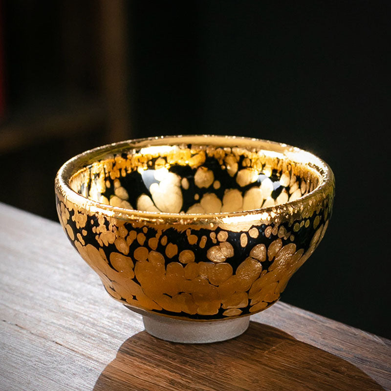 Buddha Stones 24K Gold Spot Pattern Tazza da tè cinese Jianzhan in ceramica Tazza da tè Kung Fu Ciotola con scatola regalo