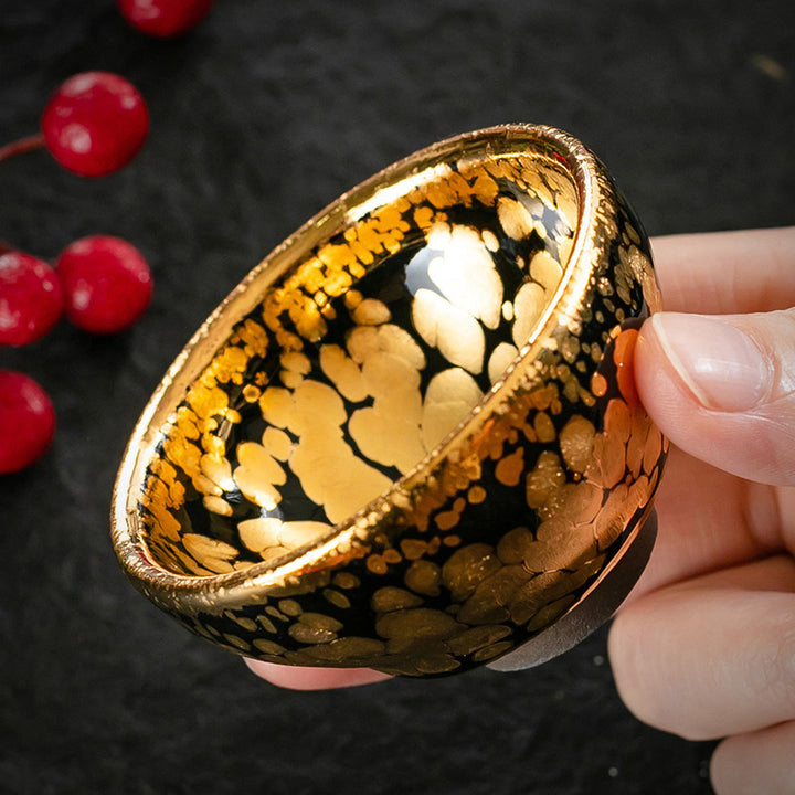 Buddha Stones 24K Gold Spot Pattern Tazza da tè cinese Jianzhan in ceramica Tazza da tè Kung Fu Ciotola con scatola regalo