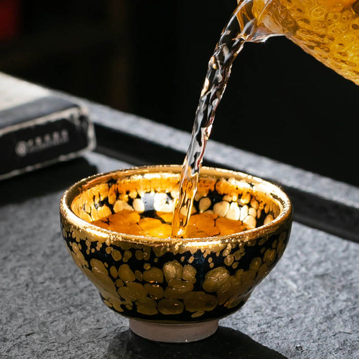Buddha Stones 24K Gold Spot Pattern Tazza da tè cinese Jianzhan in ceramica Tazza da tè Kung Fu Ciotola con scatola regalo