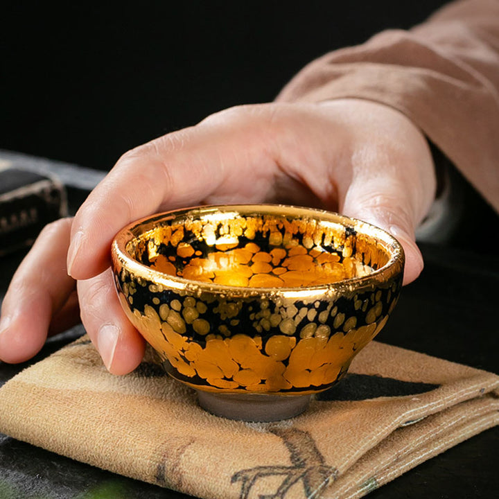 Buddha Stones 24K Gold Spot Pattern Tazza da tè cinese Jianzhan in ceramica Tazza da tè Kung Fu Ciotola con scatola regalo