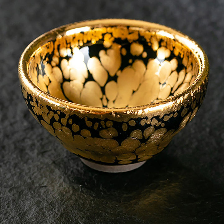 Buddha Stones 24K Gold Spot Pattern Tazza da tè cinese Jianzhan in ceramica Tazza da tè Kung Fu Ciotola con scatola regalo