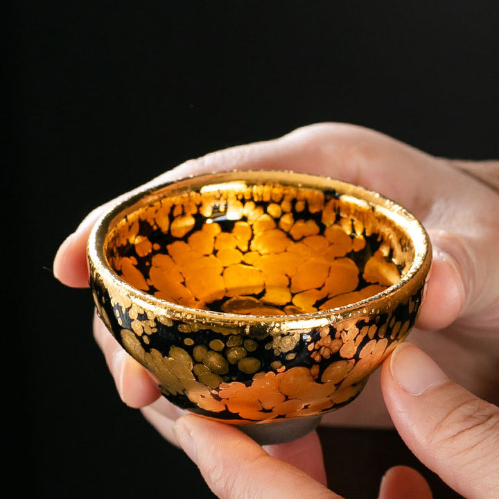 Buddha Stones 24K Gold Spot Pattern Tazza da tè cinese Jianzhan in ceramica Tazza da tè Kung Fu Ciotola con scatola regalo