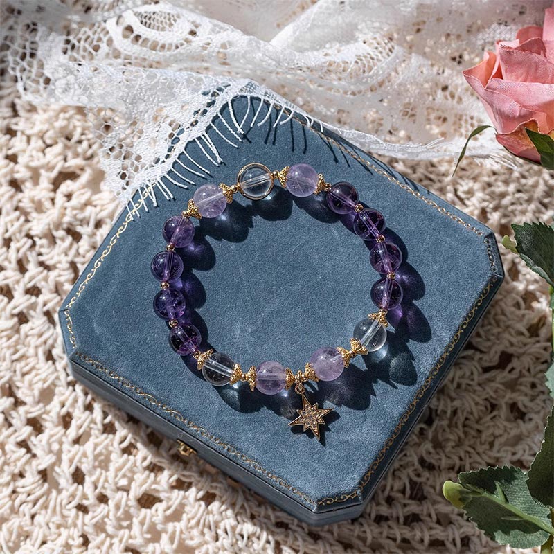 Braccialetto con ciondolo a forma di stella con guarigione della pace interiore in ametista naturale Buddha Stones