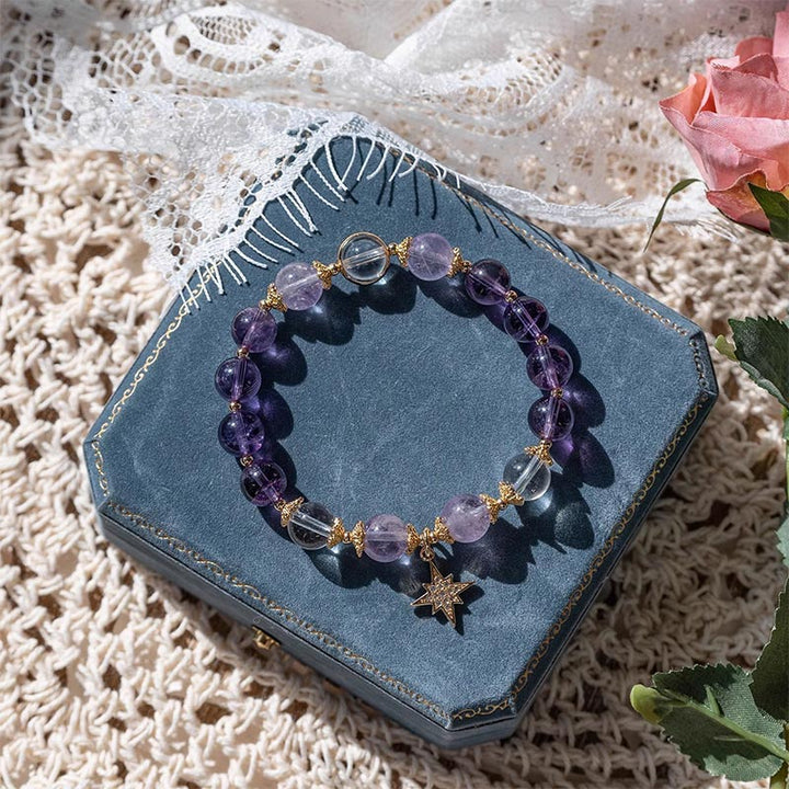 Braccialetto con ciondolo a forma di stella con guarigione della pace interiore in ametista naturale Buddha Stones