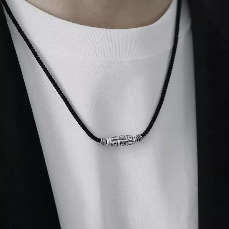 Collana con ciondolo in corda di protezione con motivo a nove occhi Dzi in argento sterling 999 Buddha Stones