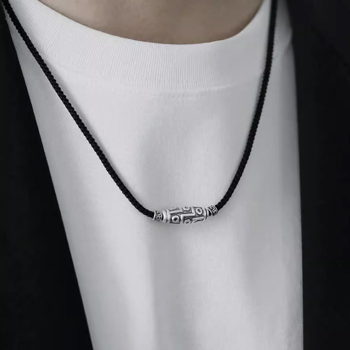 Collana con ciondolo in corda di protezione con motivo a nove occhi Dzi in argento sterling 999 Buddha Stones