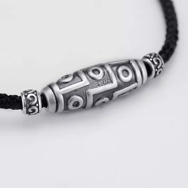 Collana con ciondolo in corda di protezione con motivo a nove occhi Dzi in argento sterling 999 Buddha Stones