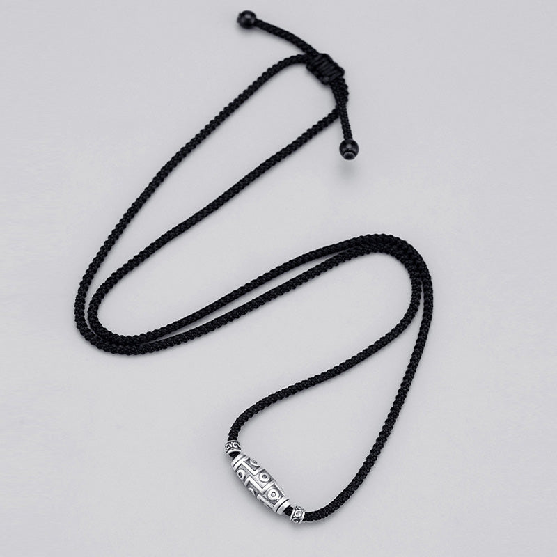 Collana con ciondolo in corda di protezione con motivo a nove occhi Dzi in argento sterling 999 Buddha Stones