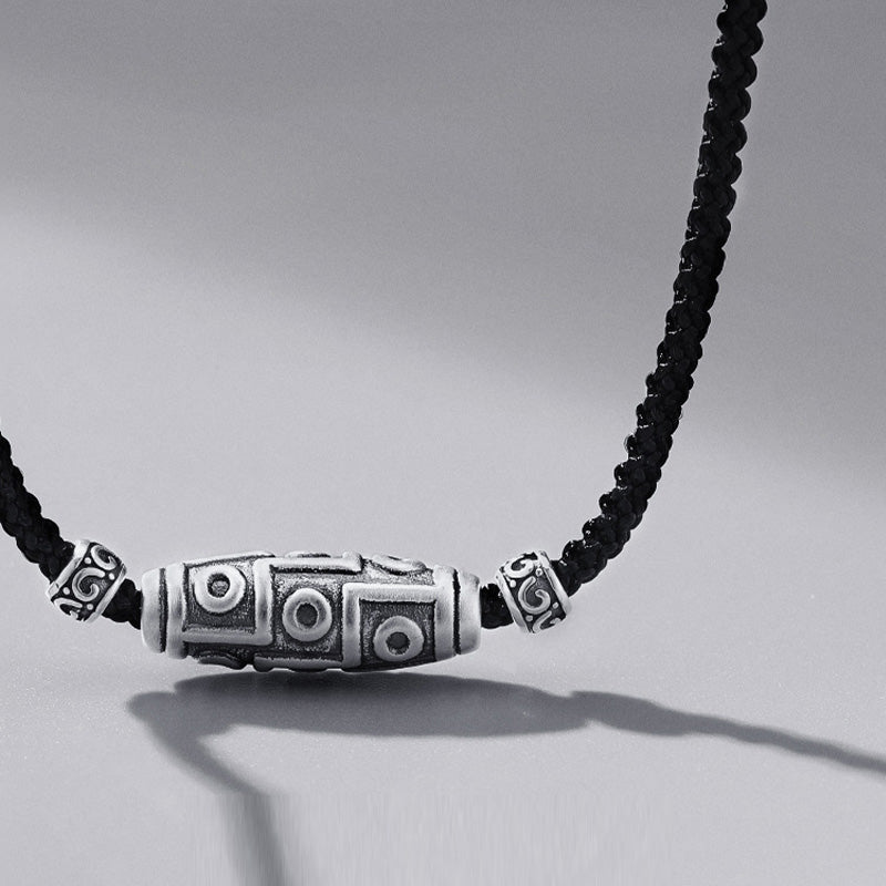 Collana con ciondolo in corda di protezione con motivo a nove occhi Dzi in argento sterling 999 Buddha Stones