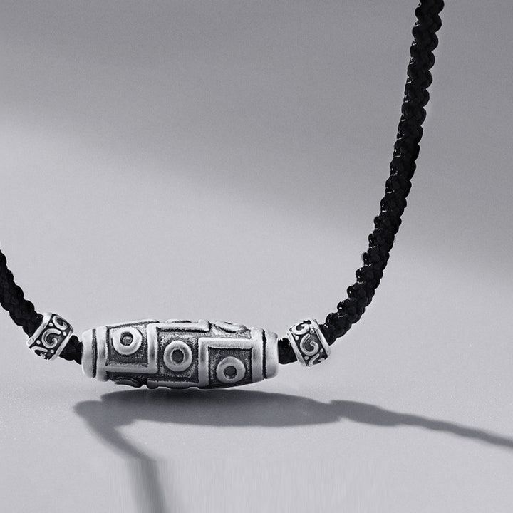 Collana con ciondolo in corda di protezione con motivo a nove occhi Dzi in argento sterling 999 Buddha Stones