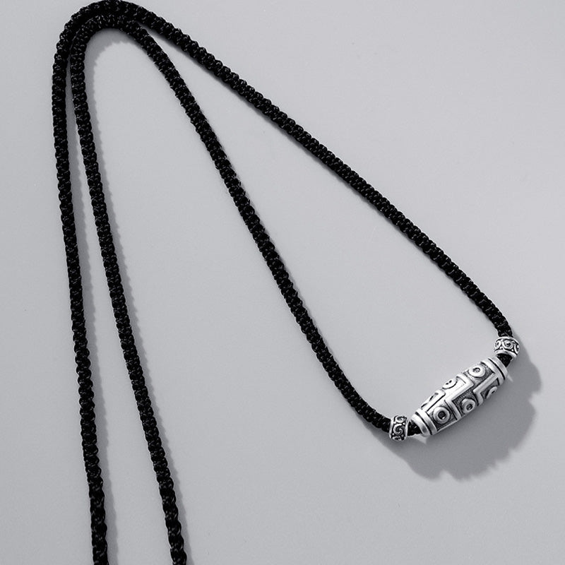 Collana con ciondolo in corda di protezione con motivo a nove occhi Dzi in argento sterling 999 Buddha Stones