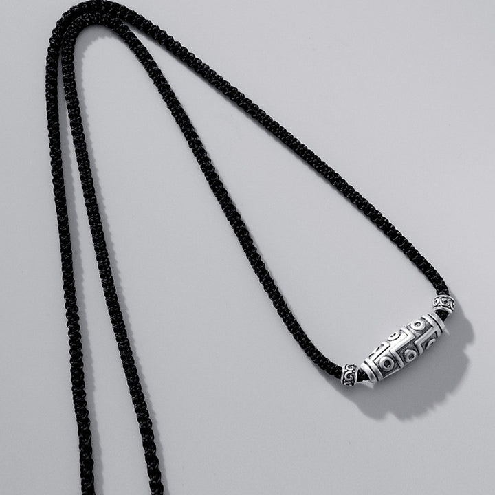 Collana con ciondolo in corda di protezione con motivo a nove occhi Dzi in argento sterling 999 Buddha Stones