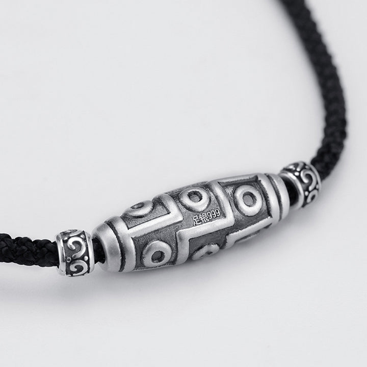 Collana con ciondolo in corda di protezione con motivo a nove occhi Dzi in argento sterling 999 Buddha Stones