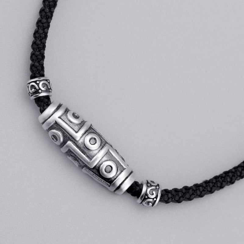 Collana con ciondolo in corda di protezione con motivo a nove occhi Dzi in argento sterling 999 Buddha Stones
