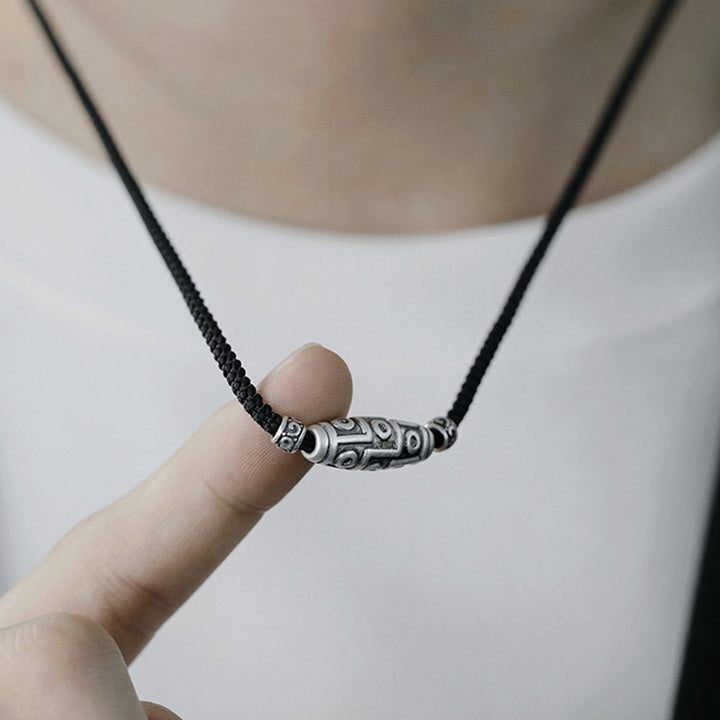 Collana con ciondolo in corda di protezione con motivo a nove occhi Dzi in argento sterling 999 Buddha Stones