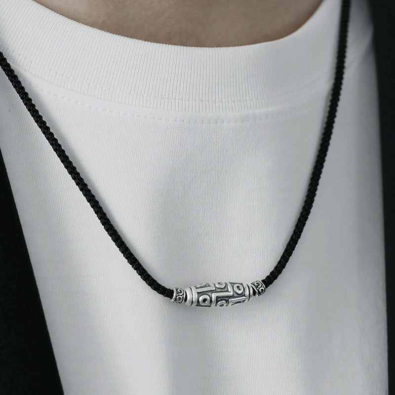 Collana con ciondolo in corda di protezione con motivo a nove occhi Dzi in argento sterling 999 Buddha Stones