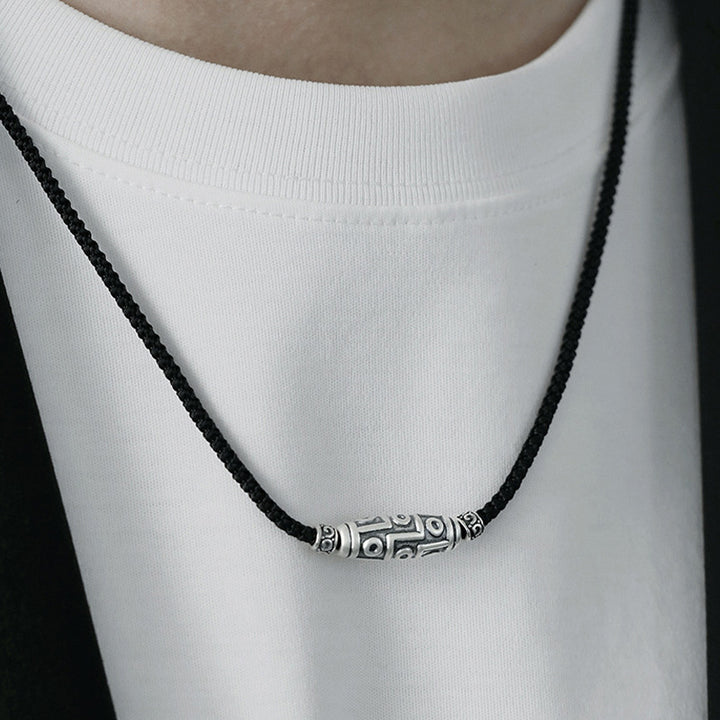 Collana con ciondolo in corda di protezione con motivo a nove occhi Dzi in argento sterling 999 Buddha Stones
