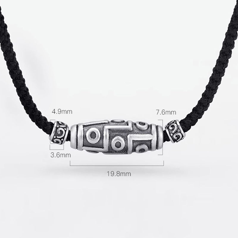 Collana con ciondolo in corda di protezione con motivo a nove occhi Dzi in argento sterling 999 Buddha Stones