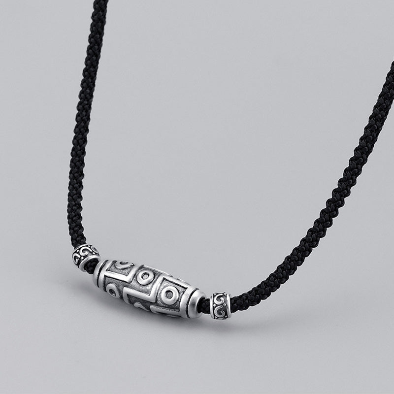 Collana con ciondolo in corda di protezione con motivo a nove occhi Dzi in argento sterling 999 Buddha Stones