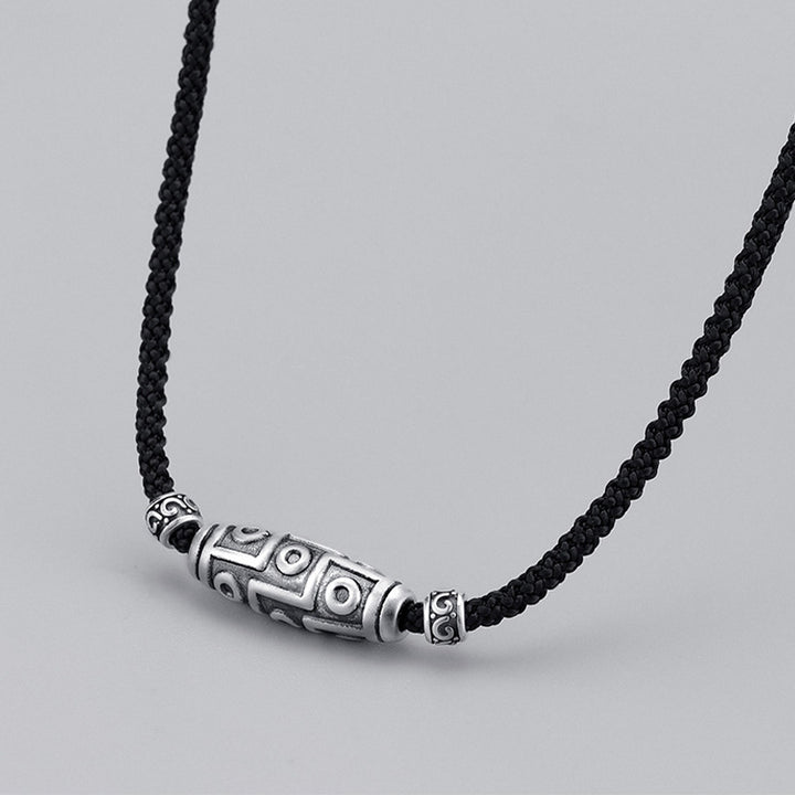 Collana con ciondolo in corda di protezione con motivo a nove occhi Dzi in argento sterling 999 Buddha Stones