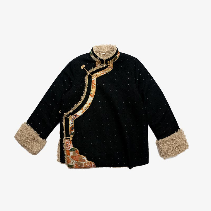 Buddha Stones Abbigliamento tibetano Lhasa Top foderato in pile Abbigliamento invernale da donna