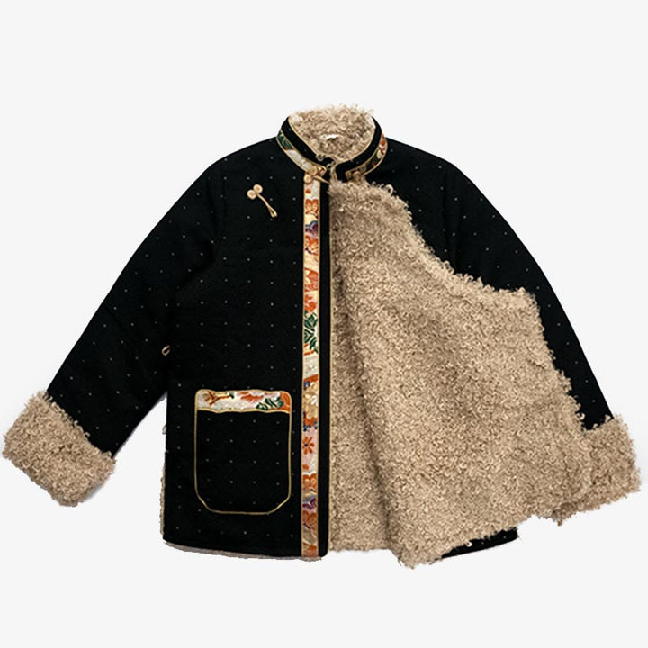 Buddha Stones Abbigliamento tibetano Lhasa Top foderato in pile Abbigliamento invernale da donna
