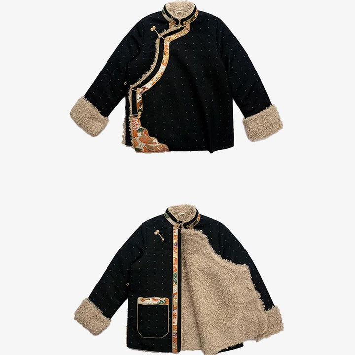 Buddha Stones Abbigliamento tibetano Lhasa Top foderato in pile Abbigliamento invernale da donna