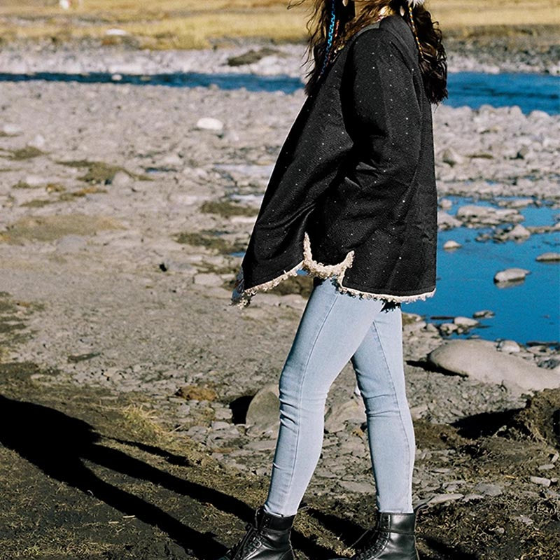 Buddha Stones Abbigliamento tibetano Lhasa Top foderato in pile Abbigliamento invernale da donna