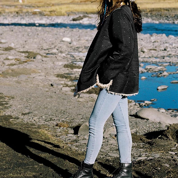 Buddha Stones Abbigliamento tibetano Lhasa Top foderato in pile Abbigliamento invernale da donna