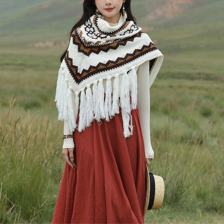 Scialle triangolare tibetano con Buddha Stones e nappe a righe, sciarpa da viaggio invernale e accogliente