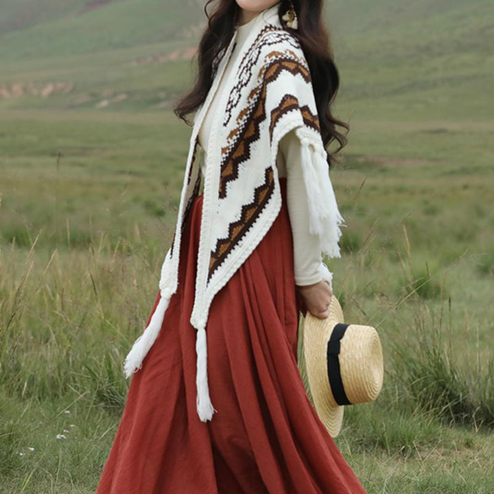 Scialle triangolare tibetano con Buddha Stones e nappe a righe, sciarpa da viaggio invernale e accogliente - image 4