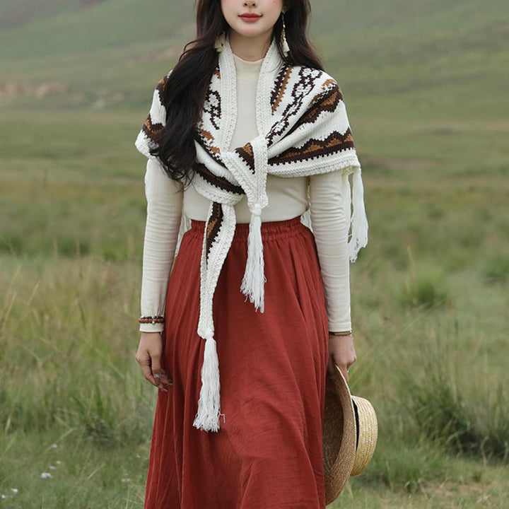 Scialle triangolare tibetano con Buddha Stones e nappe a righe, sciarpa da viaggio invernale e accogliente - image 1