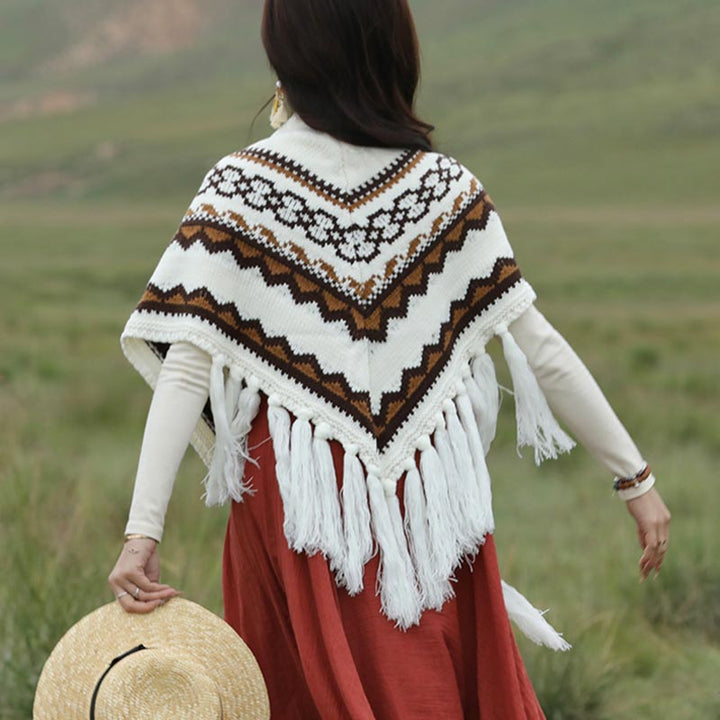 Scialle triangolare tibetano con Buddha Stones e nappe a righe, sciarpa da viaggio invernale e accogliente