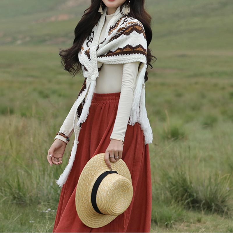 Scialle triangolare tibetano con Buddha Stones e nappe a righe, sciarpa da viaggio invernale e accogliente - image 9