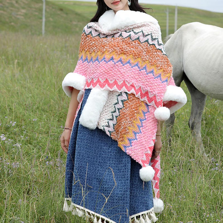 Buddha Stones multicolore con linee ondulate tibetane, cappotto invernale, sciarpa da viaggio avvolgente - image 20