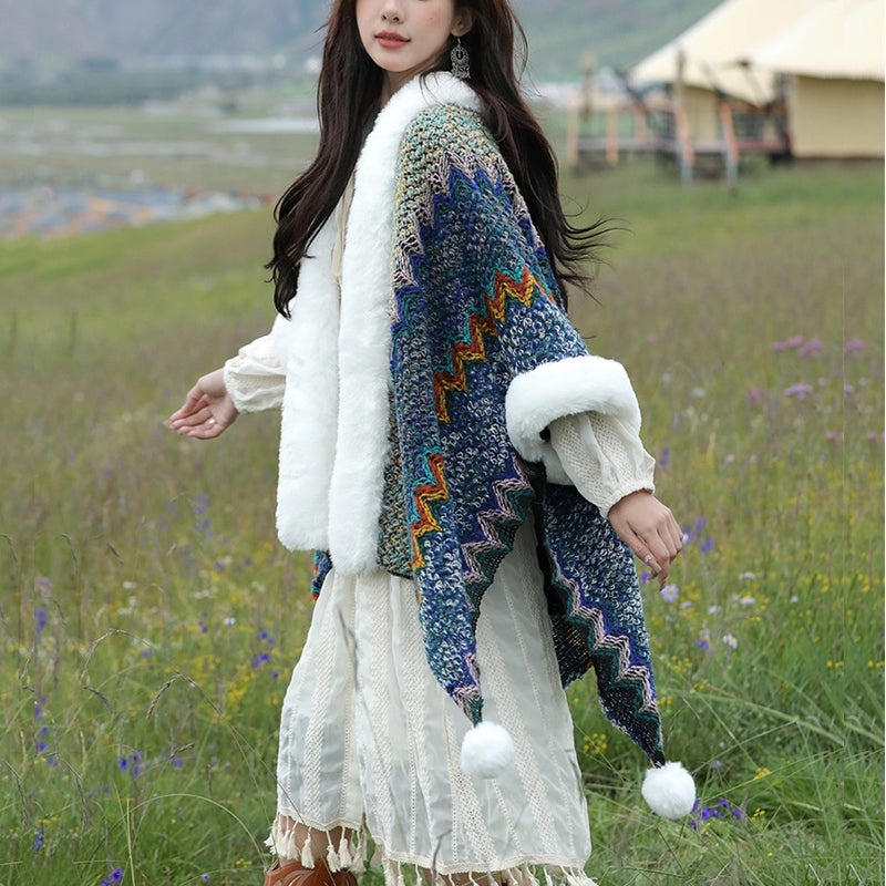 Buddha Stones multicolore con linee ondulate tibetane, cappotto invernale, sciarpa da viaggio avvolgente - image 2