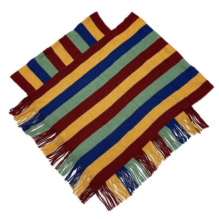 Scialle con nappe, pullover invernale, sciarpa da viaggio avvolgente, motivo a strisce colorate tibetane , Buddha Stones