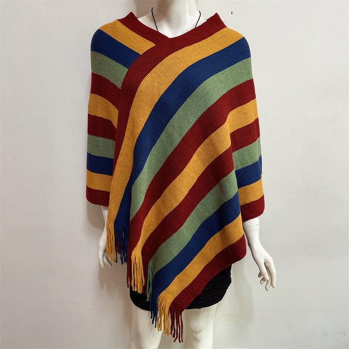 Scialle con nappe, pullover invernale, sciarpa da viaggio avvolgente, motivo a strisce colorate tibetane , Buddha Stones