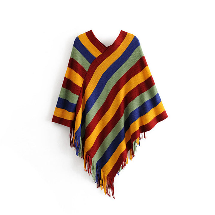Scialle con nappe, pullover invernale, sciarpa da viaggio avvolgente, motivo a strisce colorate tibetane , Buddha Stones