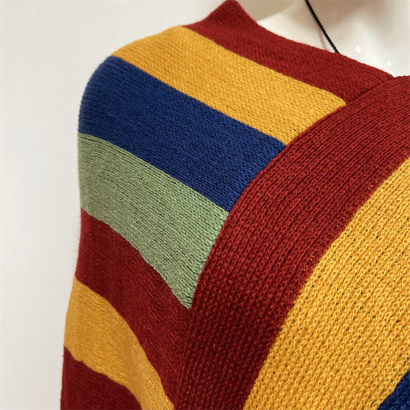 Scialle con nappe, pullover invernale, sciarpa da viaggio avvolgente, motivo a strisce colorate tibetane , Buddha Stones