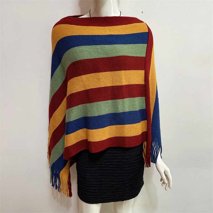 Scialle con nappe, pullover invernale, sciarpa da viaggio avvolgente, motivo a strisce colorate tibetane , Buddha Stones